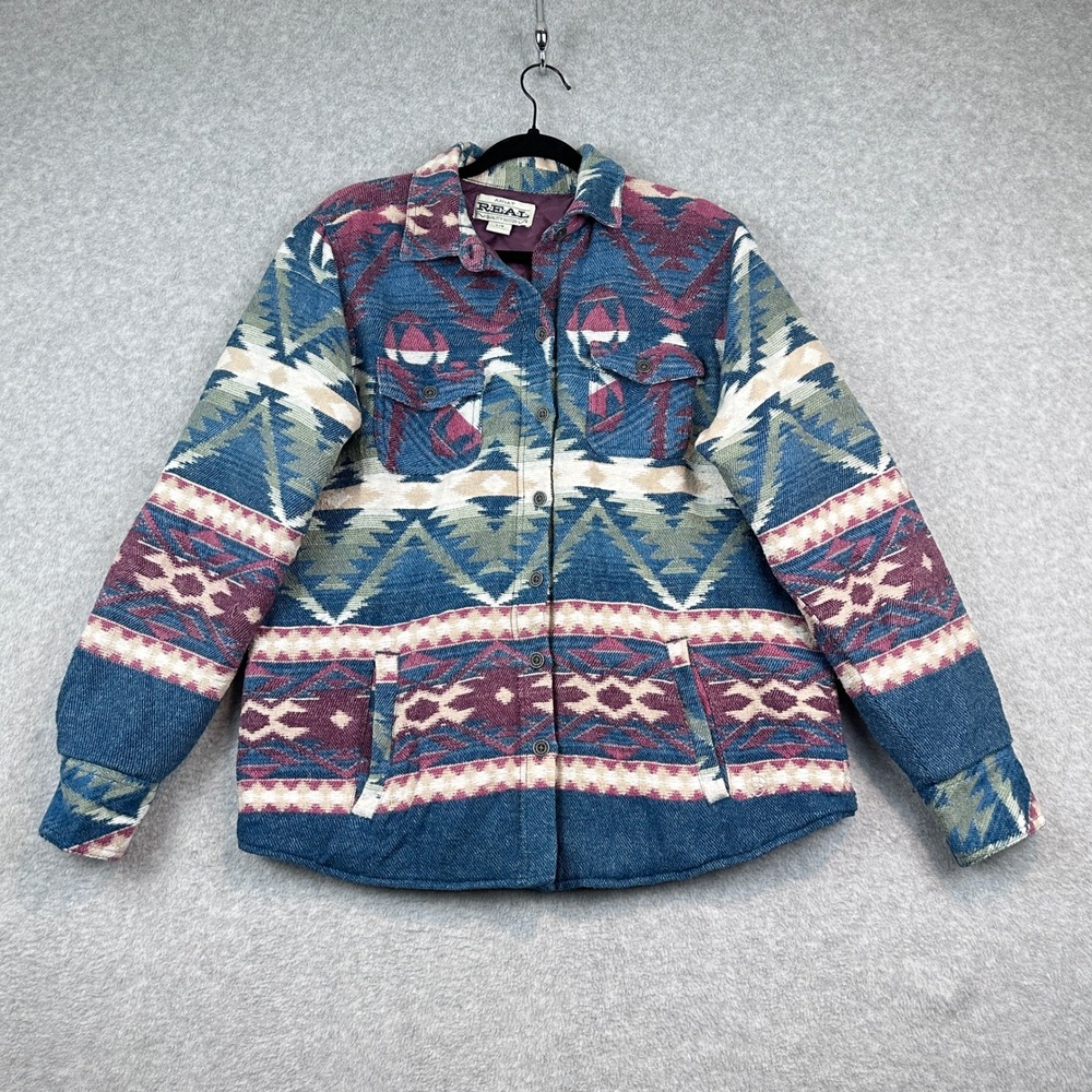 Ariat REAL Southwestern Aztec Shirt Jacket Women Large Blue Multi Cotton Blend - Picture 2 of 9